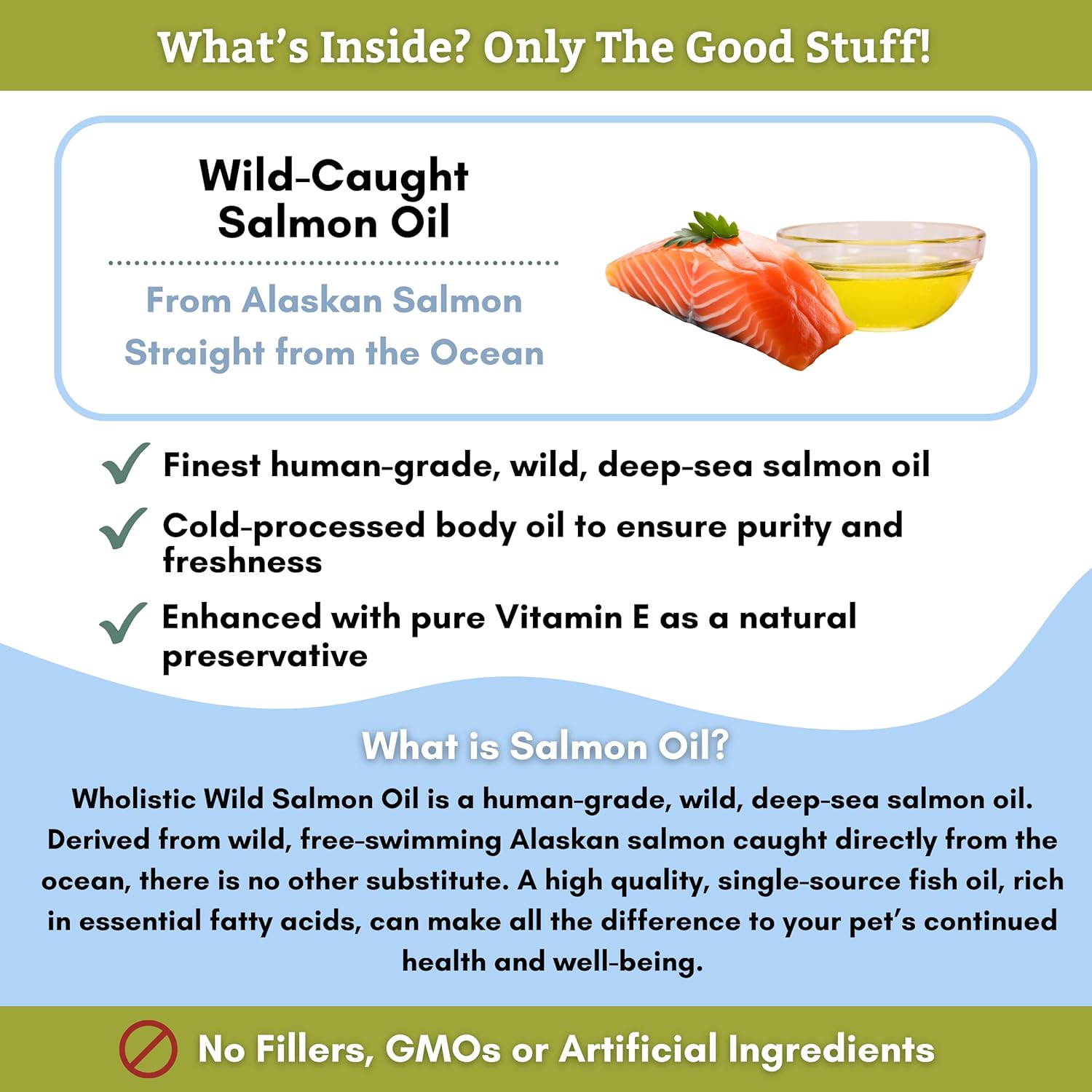 Natural Omega 3 Salmon Oil Supplement for Dogs and Cats - Wholistic Pet Organics Deep Sea Wild Alaskan Fish Oil with EPA and DHA for Skin, Coat, Heart, and Nervous System Health
