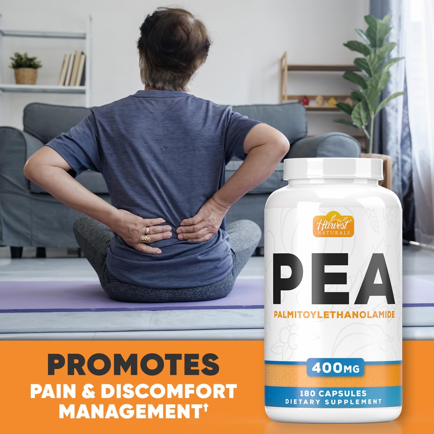 Natural Palmitoylethanolamide Capsules | 400mg | 180 Pills | Supports Natural Inflammation Relief | Lab Tested Formula