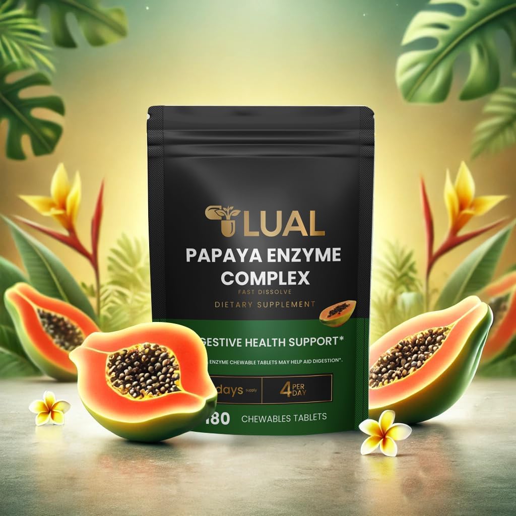 Natural Papaya Enzymes Chewable Tablets for Digestion Support & Nutrient Absorption - 180 Tablets