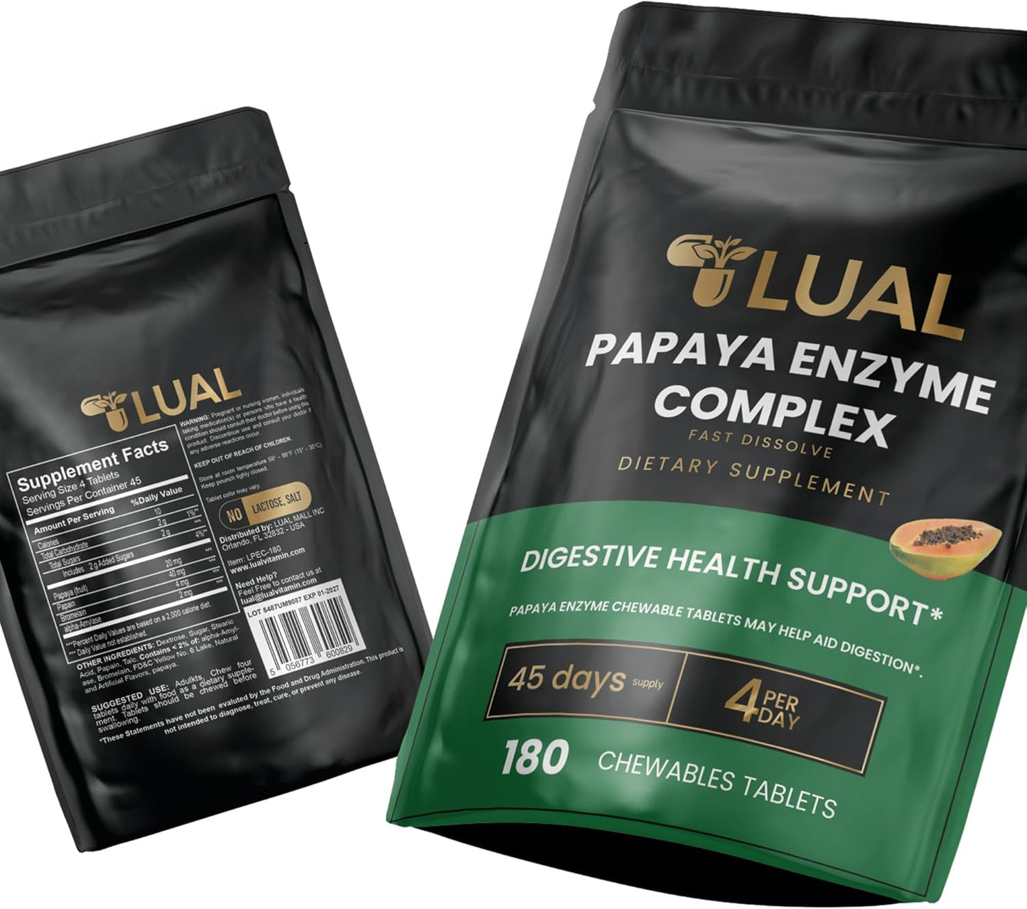 Natural Papaya Enzymes Chewable Tablets for Digestion Support & Nutrient Absorption - 180 Tablets