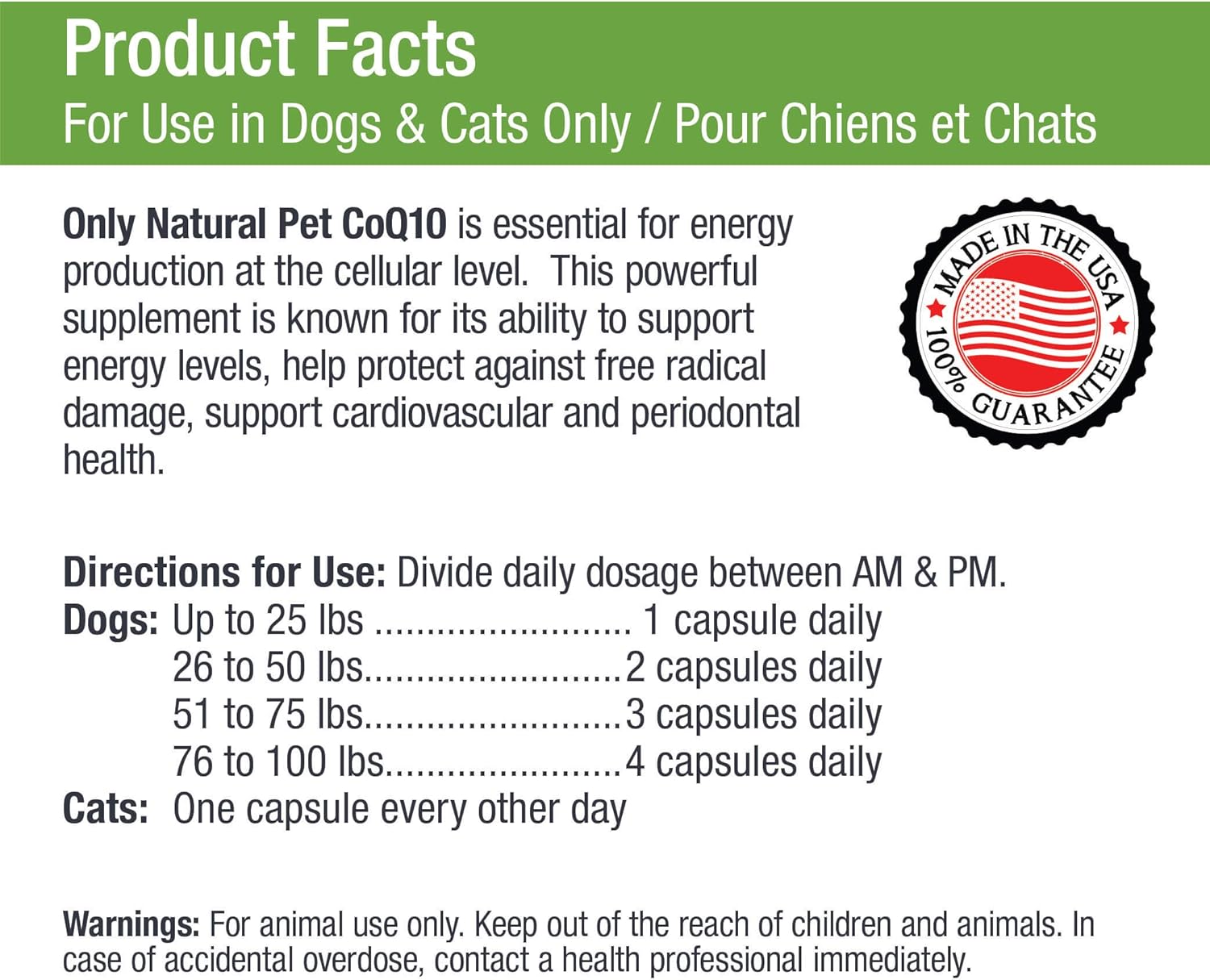 Natural Pet CoQ10 Supplement for Dogs & Cats, Heart Health Support - 90 Capsules