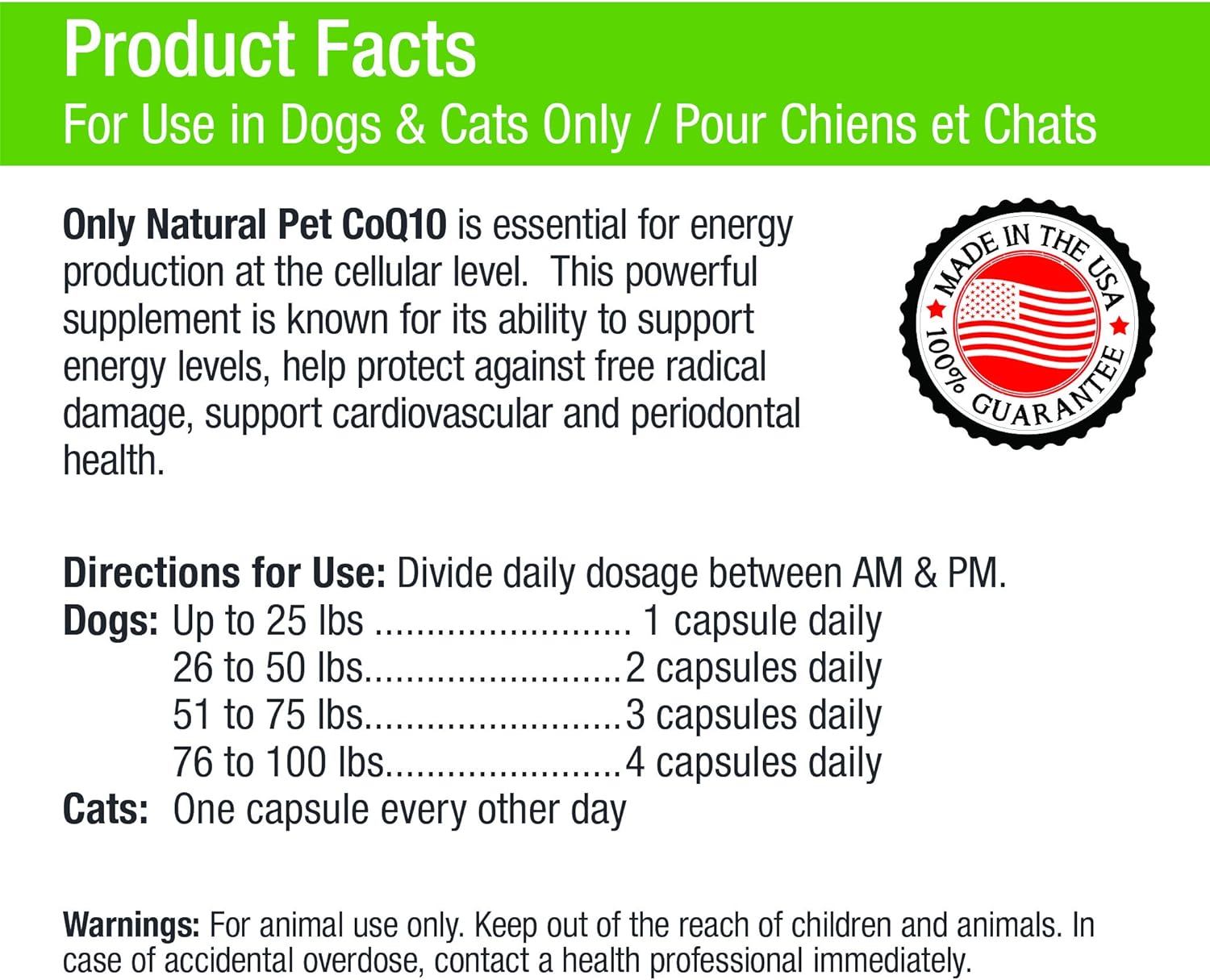 Natural Pet CoQ10 Supplement for Dogs & Cats, Heart Health Support - 90 Capsules