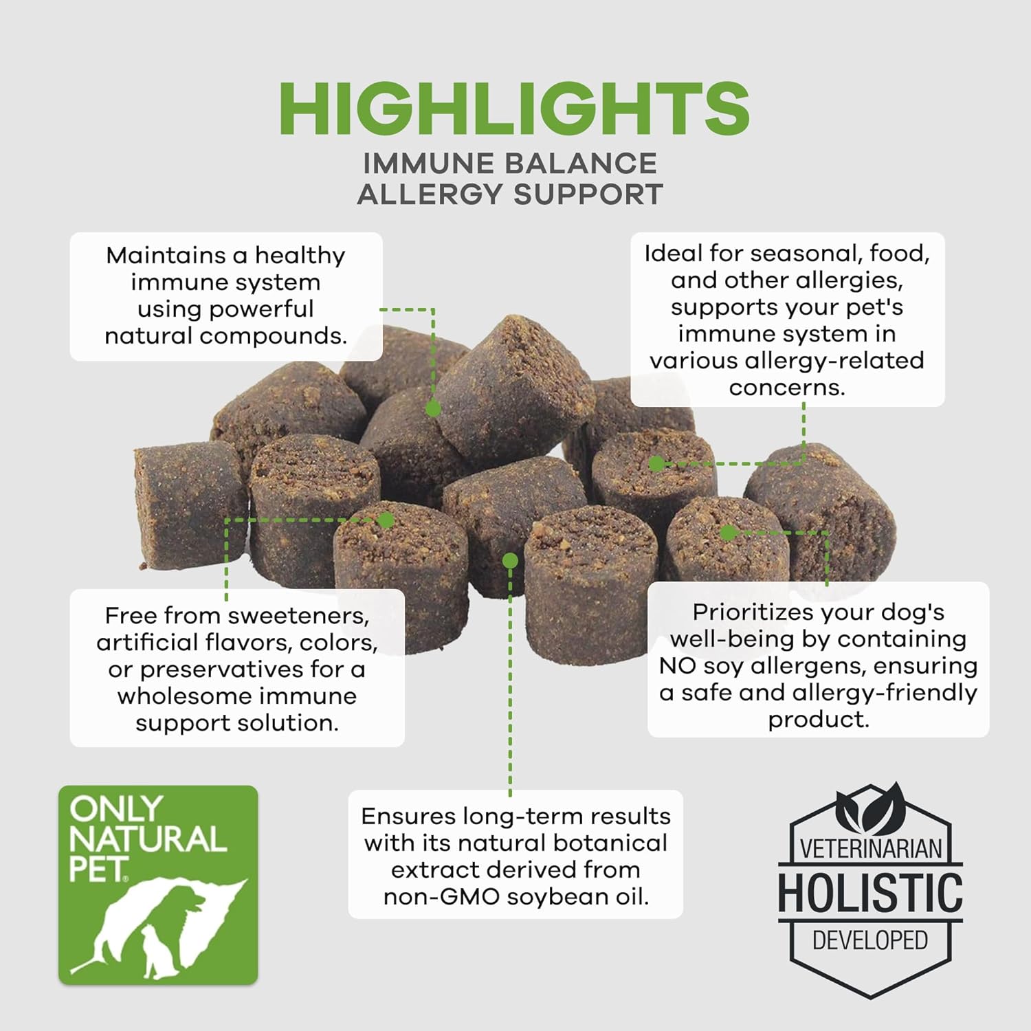 Natural Pet Immune Balance Soft Chews - Boost Immunity, Soothe Itchy Skin, Seasonal Allergies Support - Dogs & Cats 60 ct.