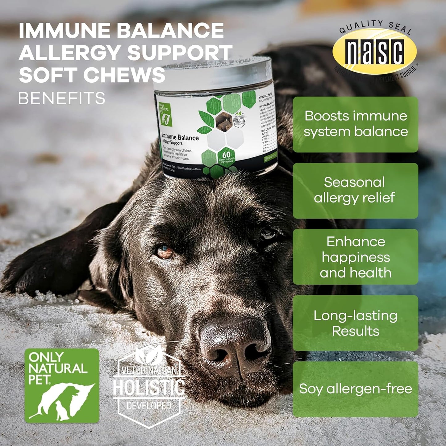 Natural Pet Immune Balance Soft Chews - Boost Immunity, Soothe Itchy Skin, Seasonal Allergies Support - Dogs & Cats 60 ct.