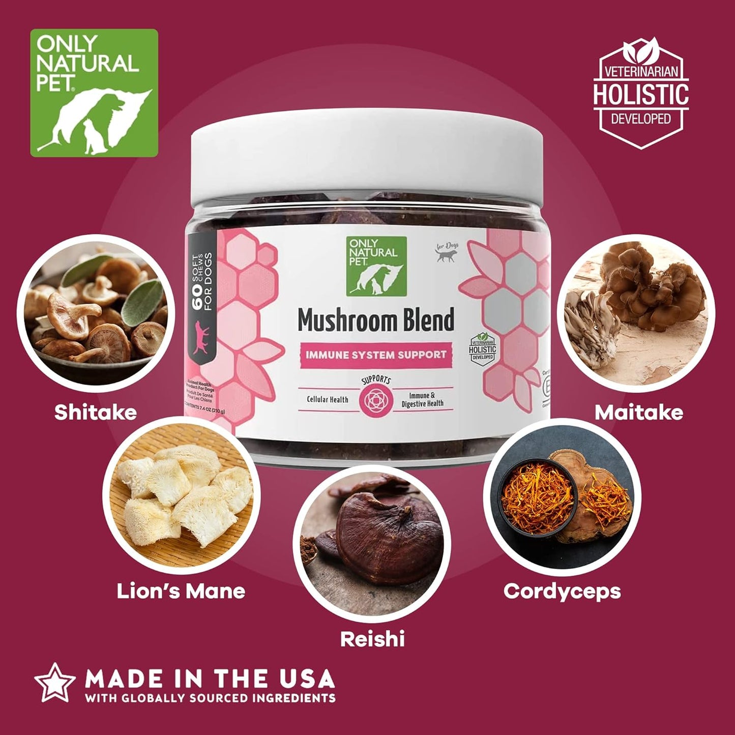 Natural Pet Mushroom Blend Immune System Support Soft Chews for Dogs - Boost Cellular, Digestive, & Liver Health - Multivitamin Beta-Glucan & Antioxidant - Bacon Flavor - 60 Chews