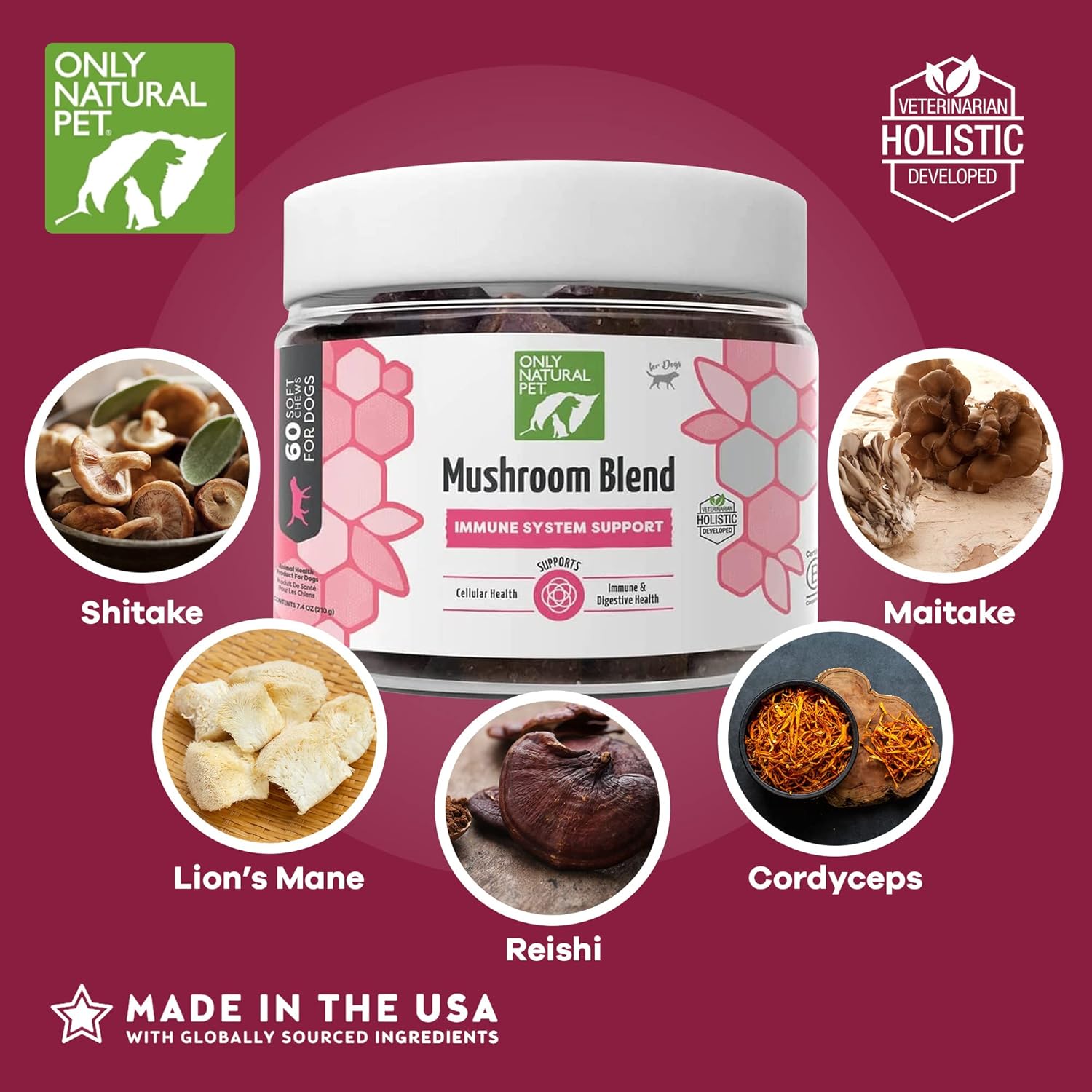 Natural Pet Mushroom Blend Immune System Support Soft Chews for Dogs - Boost Cellular, Digestive, & Liver Health - Multivitamin Beta-Glucan & Antioxidant - Bacon Flavor - 60 Chews