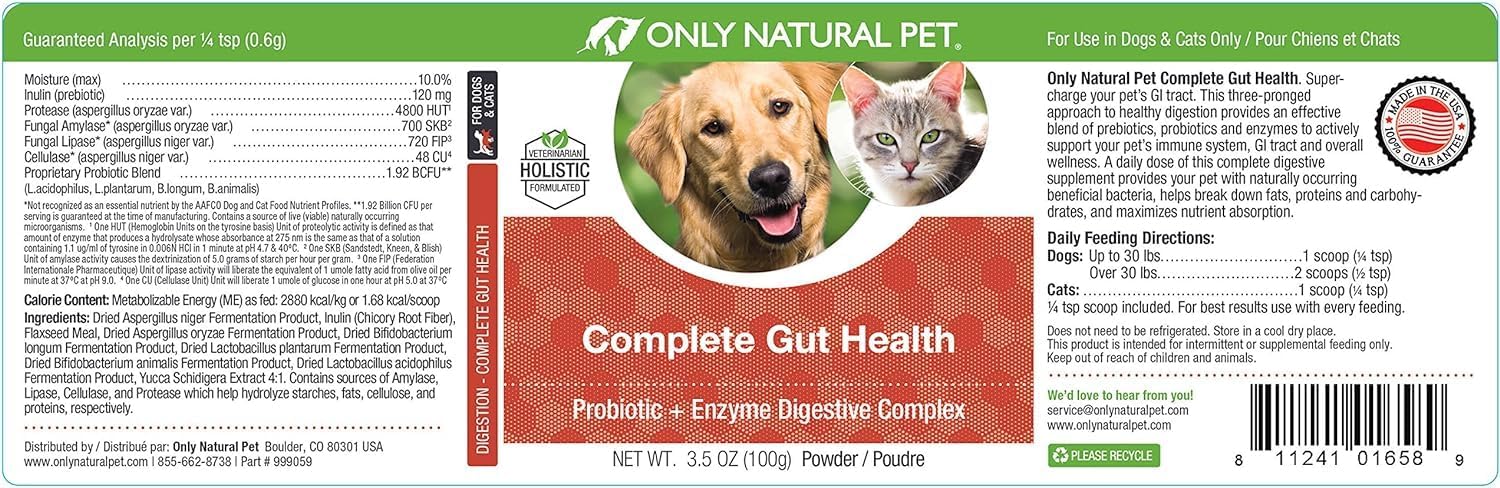 Natural Pet Probiotic & Digestive Enzyme Supplement - Gut Health Complex for Dogs & Cats - Supports Digestion, Immune System, Nutrient Absorption - 3.5oz Powder (2 Pack)