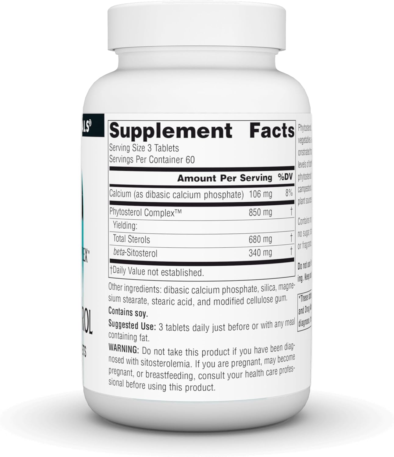 Natural Phytosterol Complex with Beta-Sitosterol for Healthy Cholesterol Levels - 180 Tablets