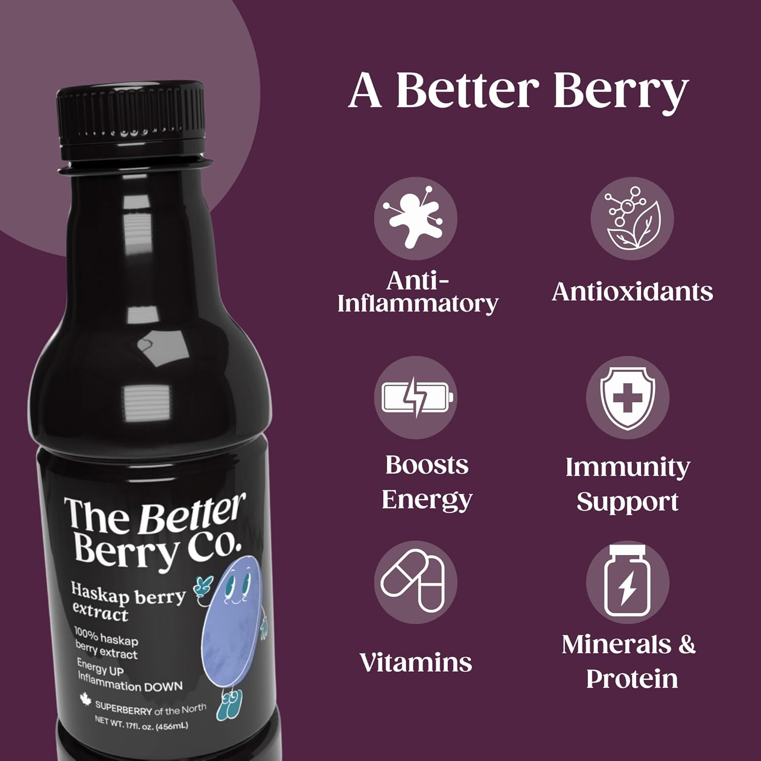 Natural Prairie Haskap Berry Extract - Rich in Antioxidants - Anti-Inflammatory - 17 fl oz Bottle - Canadian Product