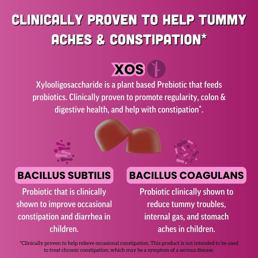 Natural Prebiotic & Probiotic Kids Gummies for Digestion & Gut Health - No Added Sugar, Mixed Berry Flavor, 120ct - Llama Naturals