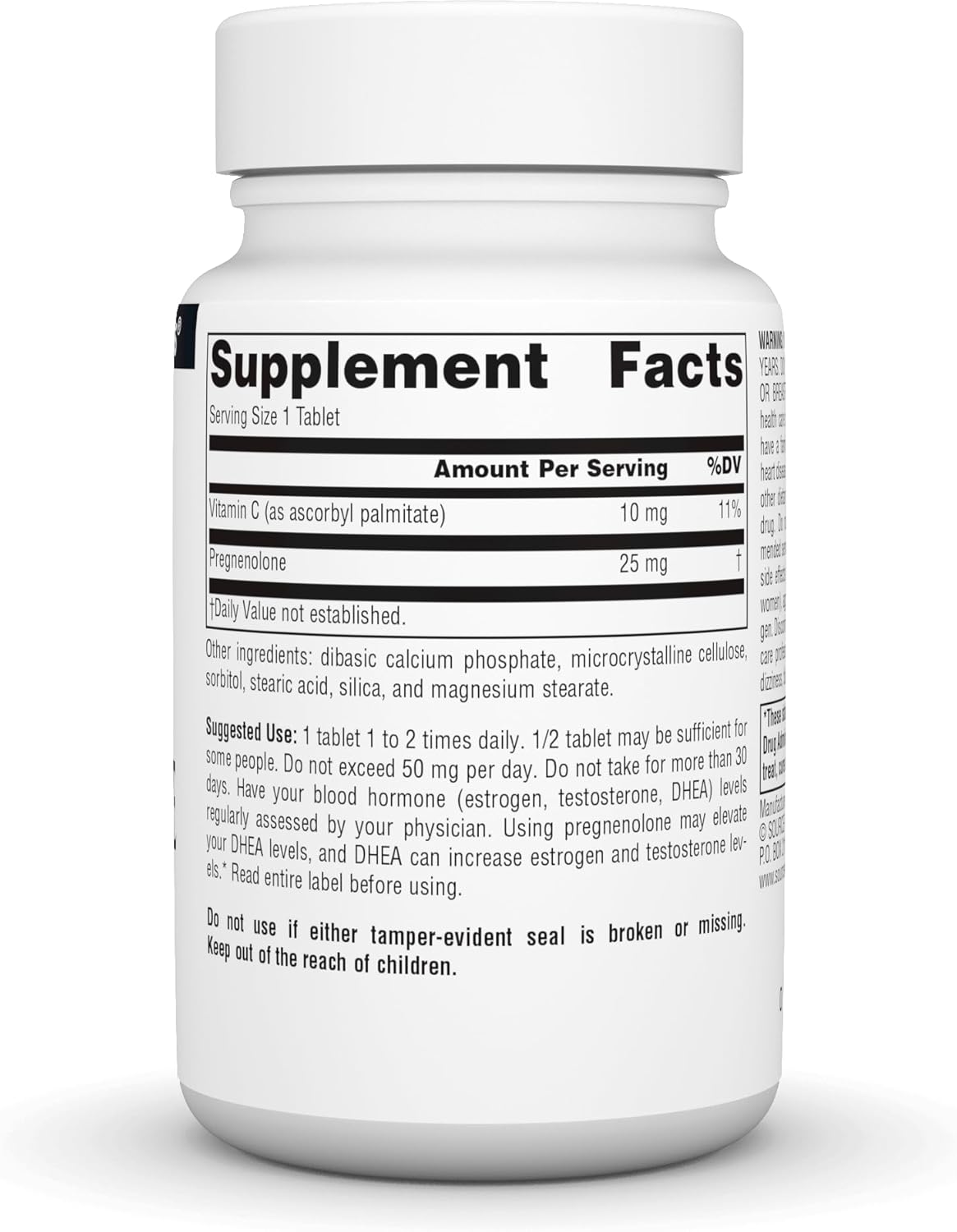 Natural Pregnenolone Supplement - 25mg, 120 Tablets by Source Naturals