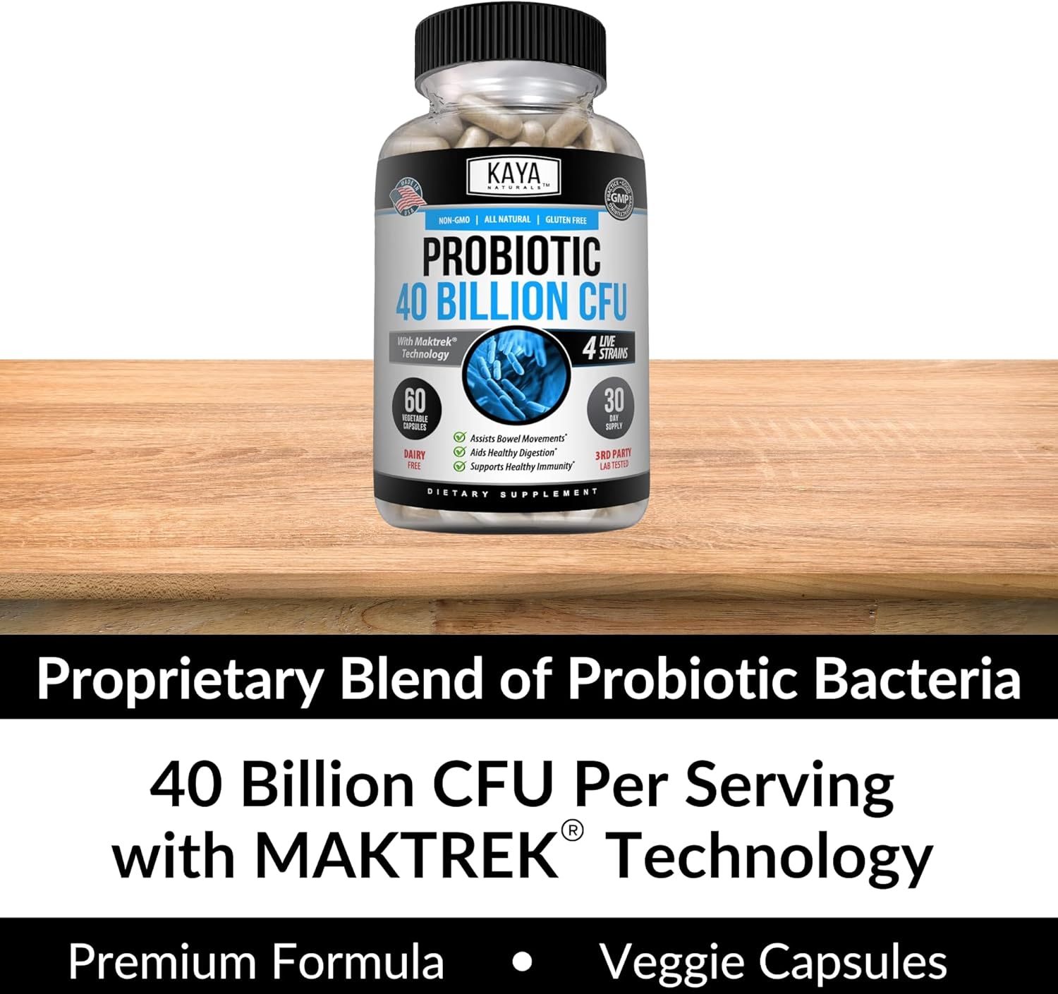 Natural Probiotic 40 Billion CFU for Women, Men, and Adults | Gut Health & Immune Support Supplement | Digestive Support with 60 Vegetable Capsules