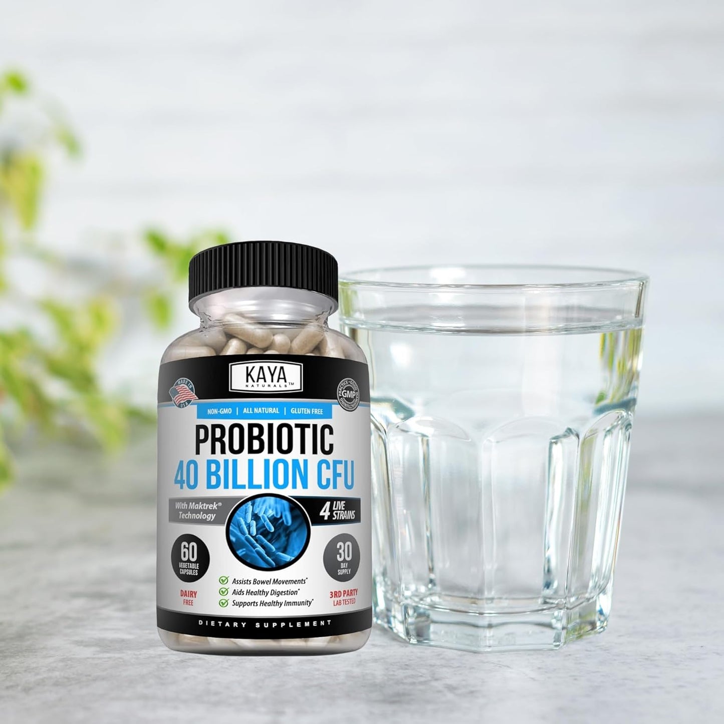 Natural Probiotic 40 Billion CFU for Women, Men, and Adults | Gut Health & Immune Support Supplement | Digestive Support with 60 Vegetable Capsules