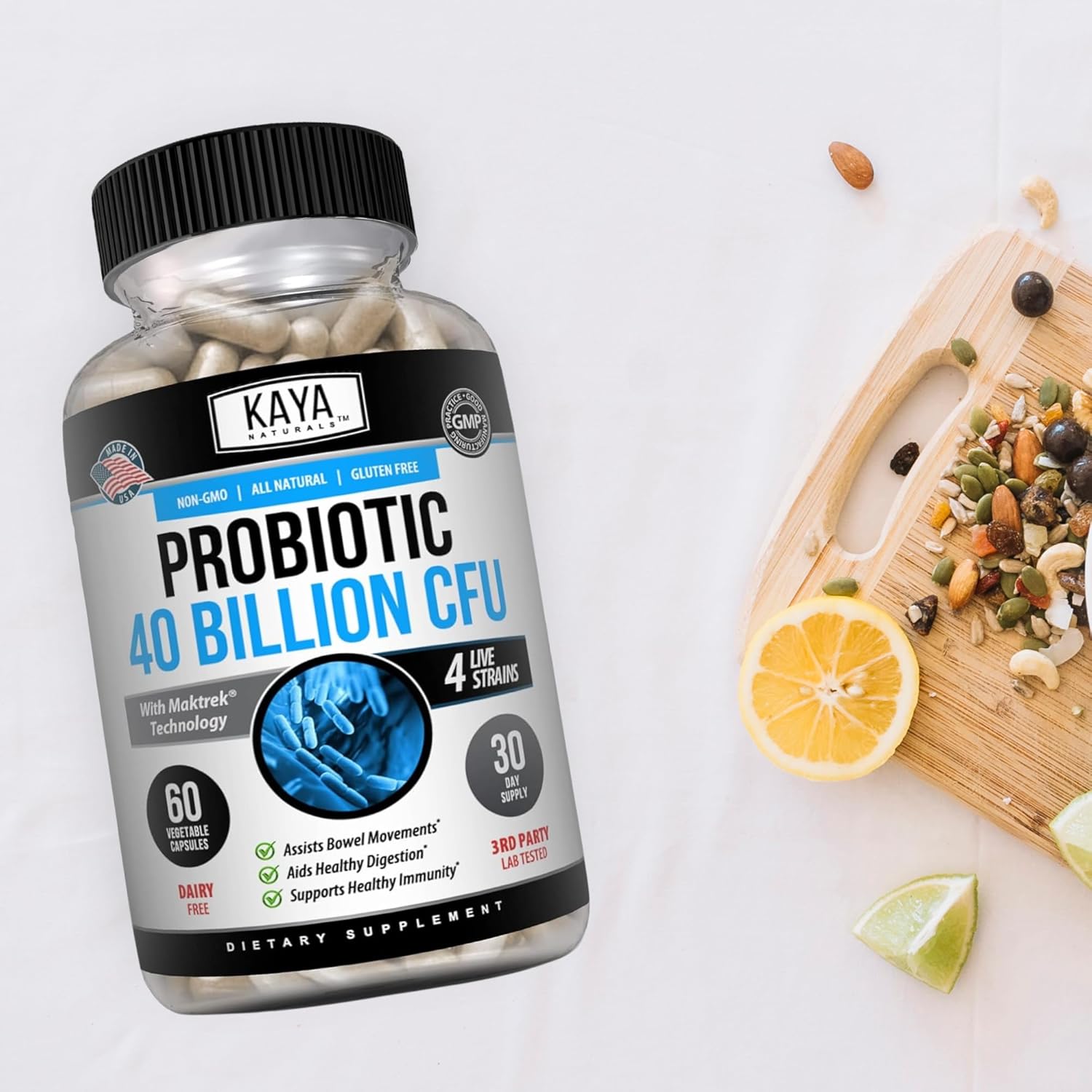 Natural Probiotic 40 Billion CFU for Women, Men, and Adults | Gut Health & Immune Support Supplement | Digestive Support with 60 Vegetable Capsules