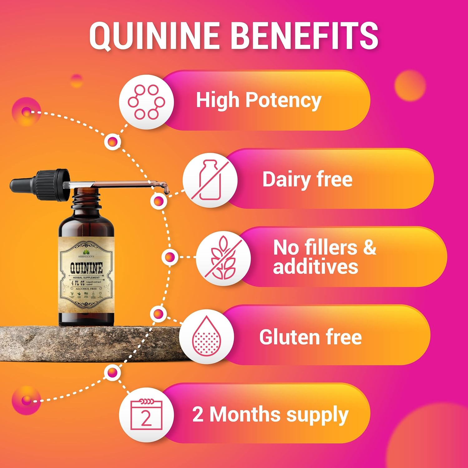 Natural Quinine Liquid Extract 4oz - Herbal Supplement for Leg Cramps, Digestive Health - Cinchona Officinalis Bark Extract, Immune System Support