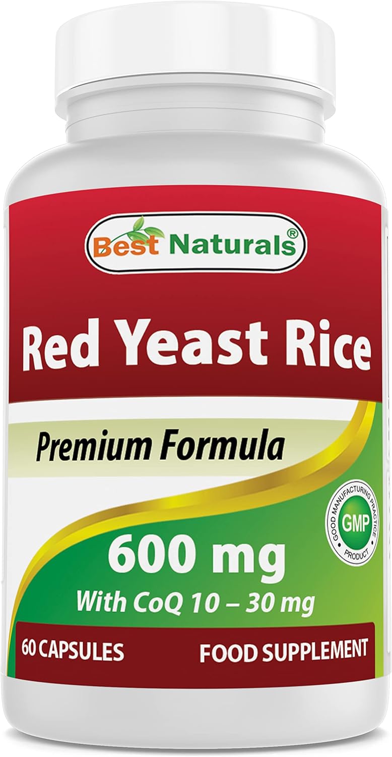 Natural Red Yeast Rice with COQ10 Capsules - 600mg Red Yeast Rice, 30mg CoQ10 - 60 Count
