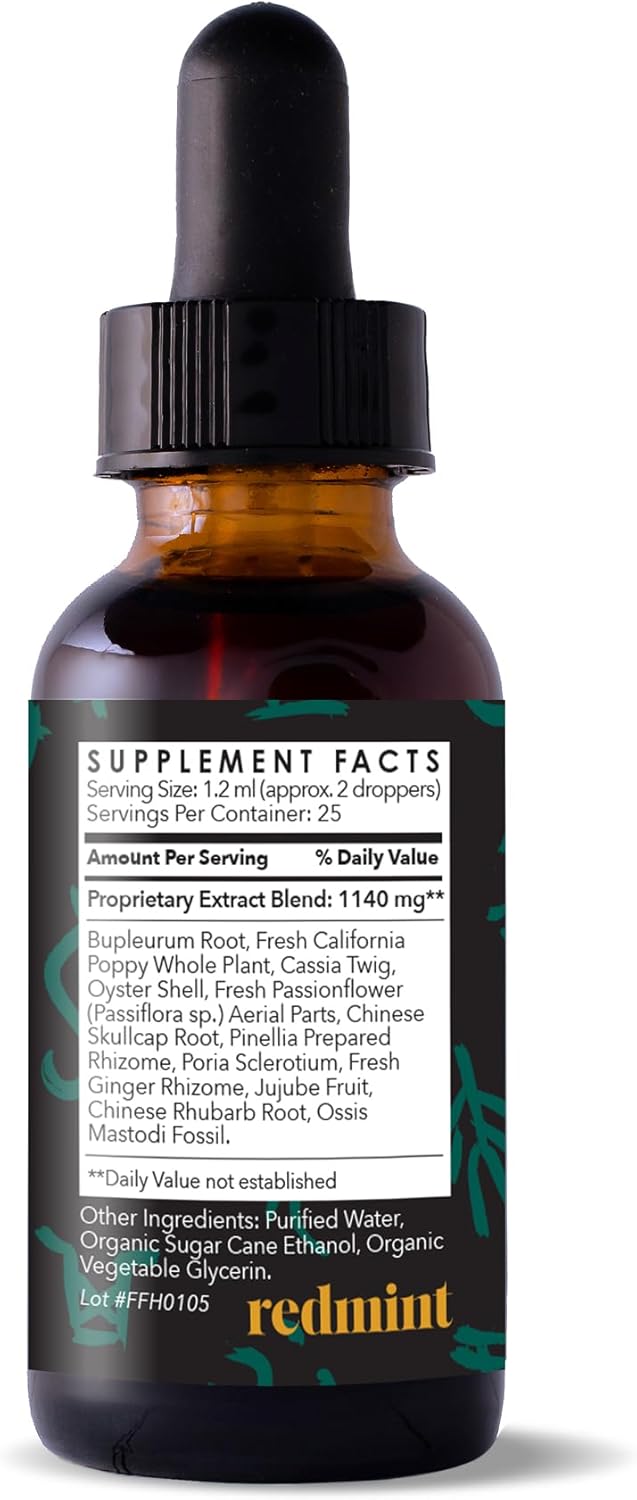 Natural Redmint Sleep Tincture with Passionflower & California Poppy - Herbal Supplement for Improved Sleep Patterns - 30ml