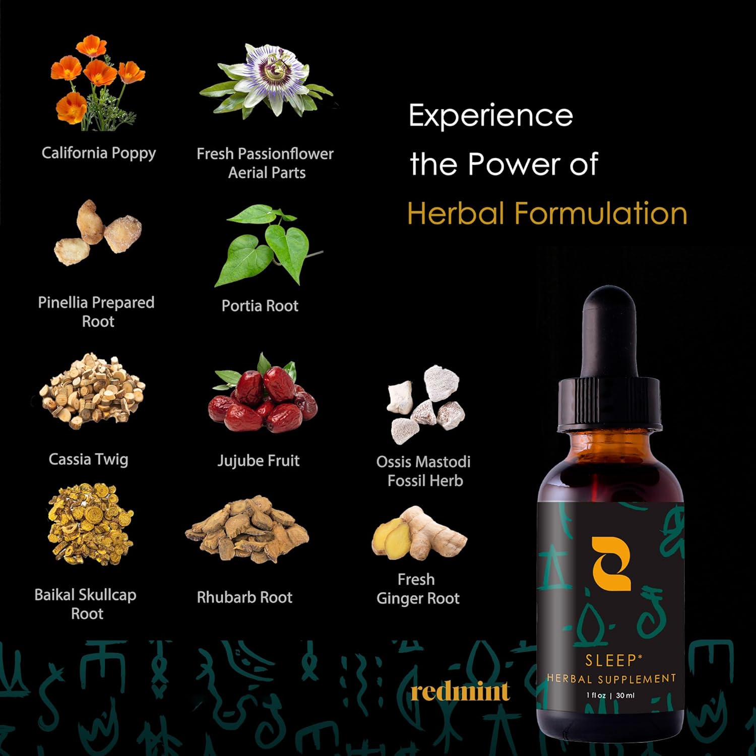 Natural Redmint Sleep Tincture with Passionflower & California Poppy - Herbal Supplement for Improved Sleep Patterns - 30ml