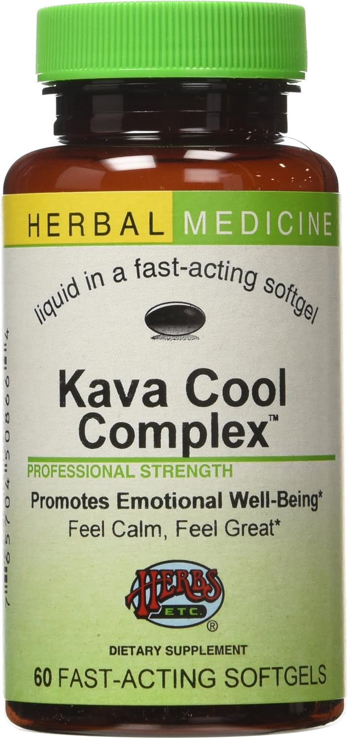 Natural Relaxation Support with Herbs Etc. Kava Cool Complex Softgels - Restful Sleep Aid - Nerve Soothing Herbal Supplement - 60 Servings