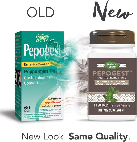 Natural Relief for Occasional Digestive Discomfort - Nature's Way Pepogest Peppermint Oil Softgels, 60 Count (Pack of 2)