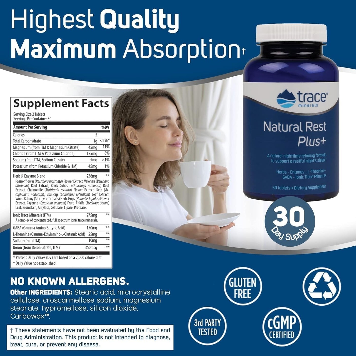 Natural Rest Plus - Sleep Support Dietary Supplement with Trace Minerals, Magnesium, and Enzyme Blend - 60 Tablets