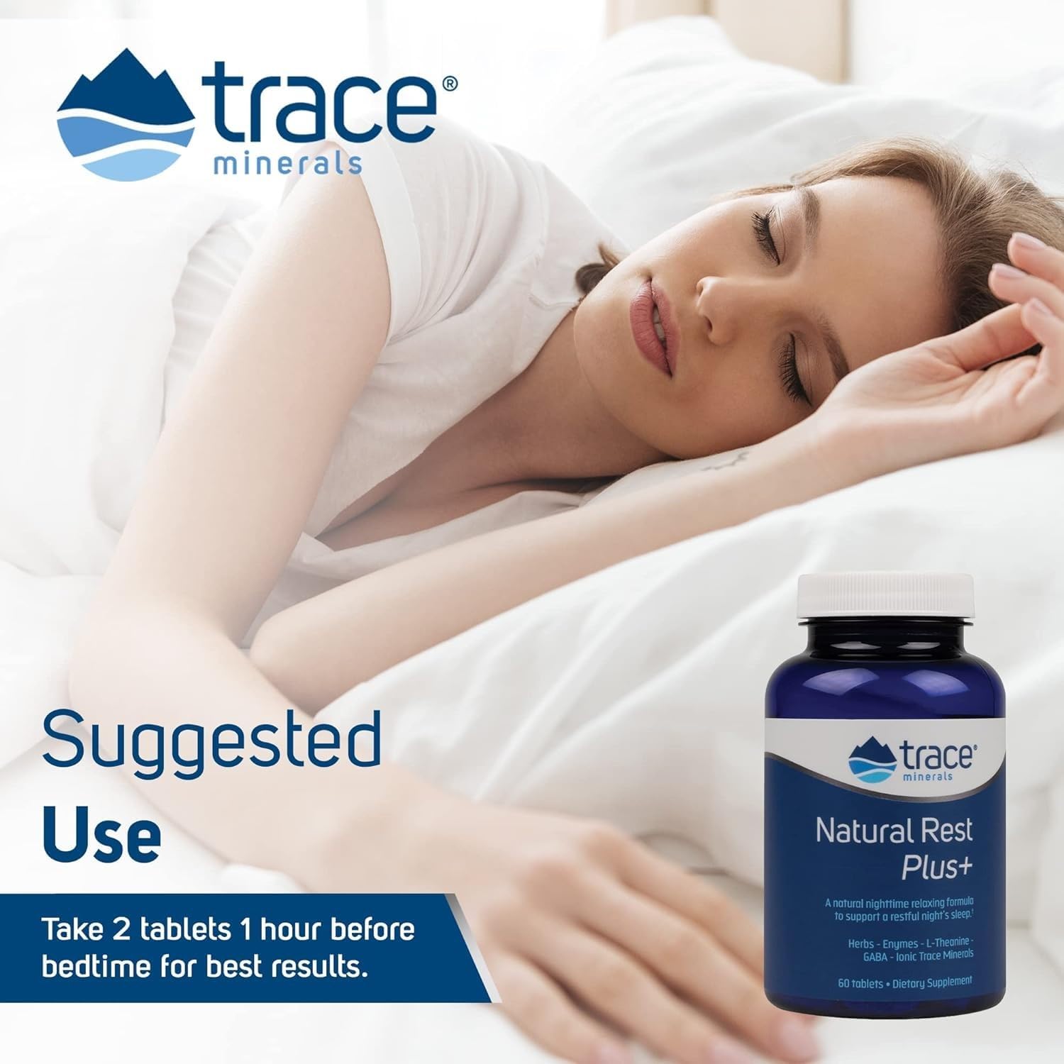 Natural Rest Plus - Sleep Support Dietary Supplement with Trace Minerals, Magnesium, and Enzyme Blend - 60 Tablets