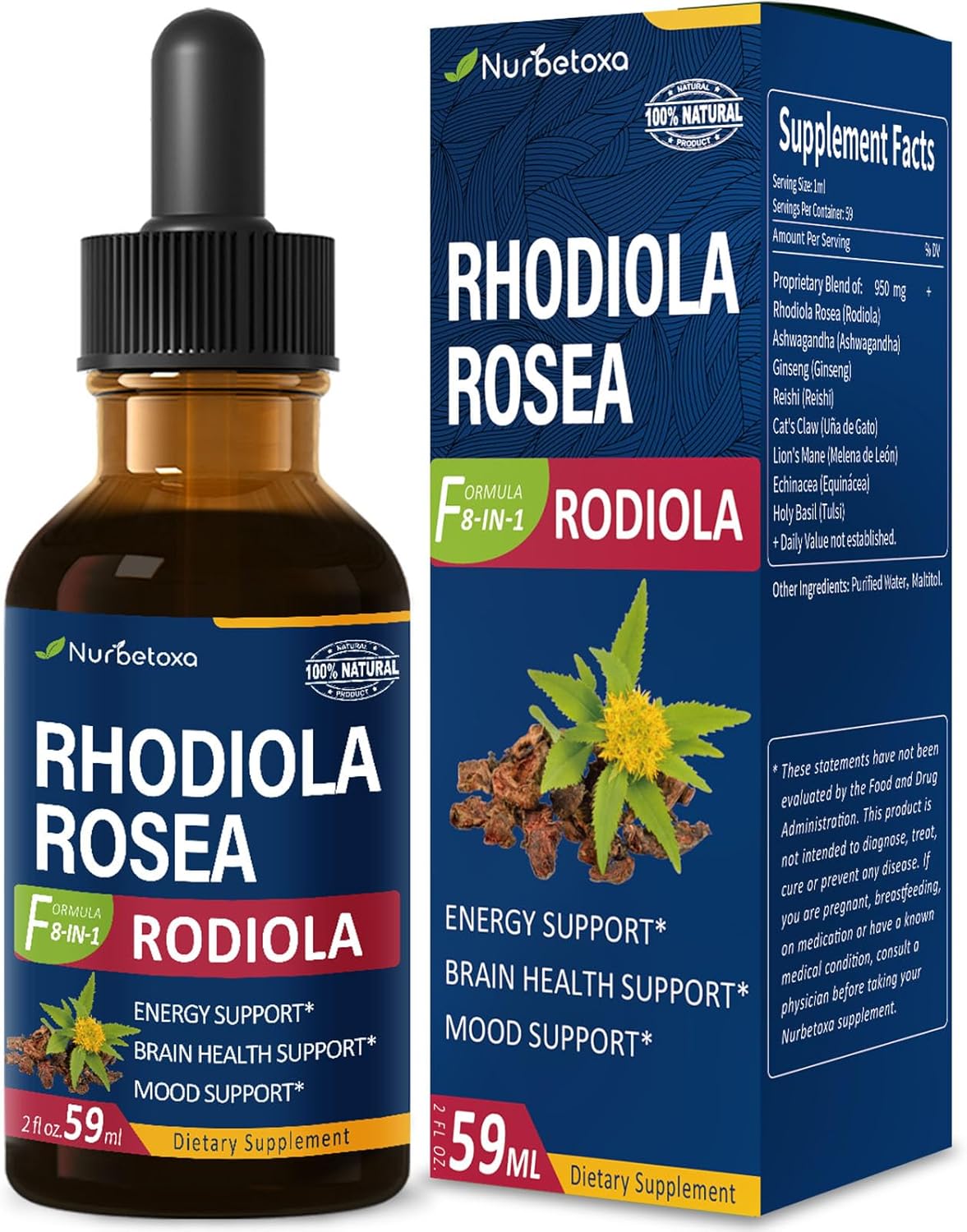 Natural Rhodiola Rosea Liquid Drops for Energy, Brain Health, and Mood Support - 2oz Original Formula