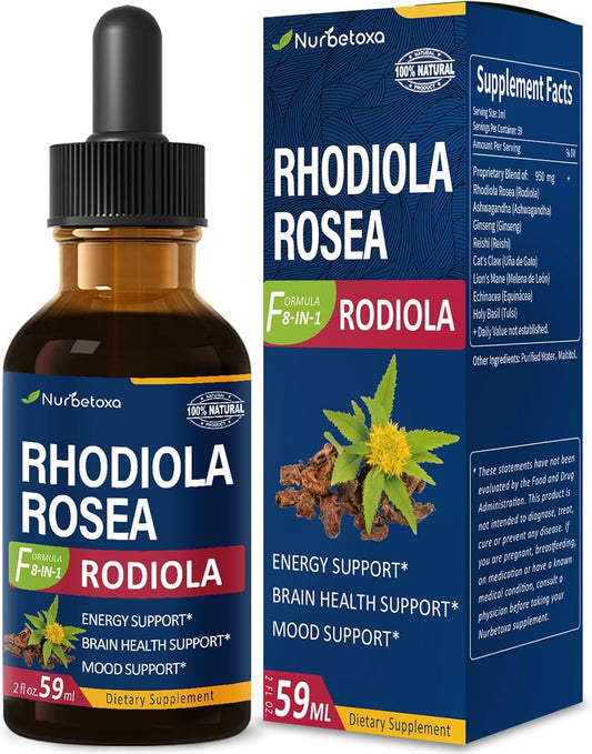 Natural Rhodiola Rosea Liquid Drops for Energy, Brain Health, and Mood Support - 2oz Original Formula
