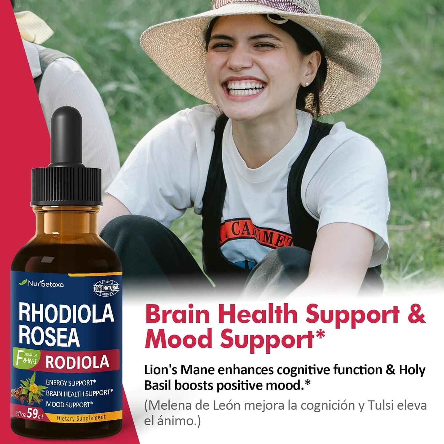 Natural Rhodiola Rosea Liquid Drops for Energy, Brain Health, and Mood Support - 2oz Original Formula