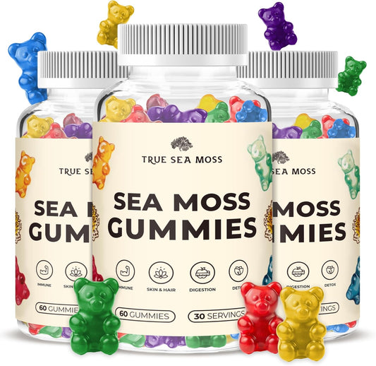Natural Sea Moss Gummies with Irish Sea Moss, Burdock Root, and Bladderwrack - 60 Gummies for Immune Support, Healthy Skin & Hair, Detox - Kids & Adults - Made in USA