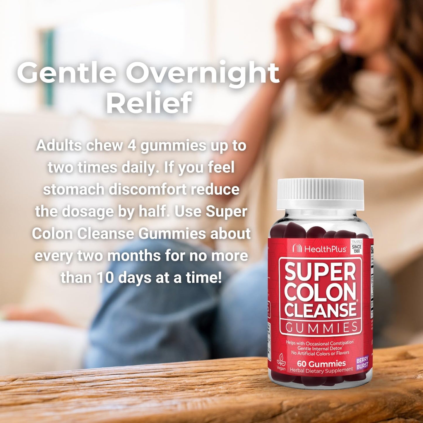 Natural Senna Leaf Extract Colon Cleanse Gummies for Gentle Overnight Relief - 60 Count, Mixed Berry Flavor Dietary Supplement