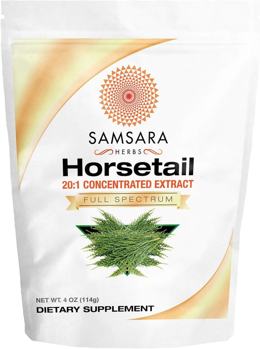 Natural Silica Source - 20:1 Concentrated Extract Horsetail Powder for Hair, Nails, Bones, Skin - 4oz/114g by Samsara Herbs