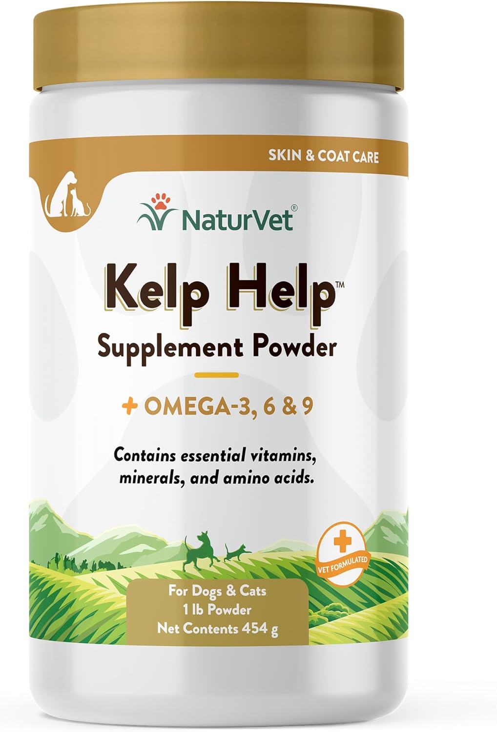 Natural Skin and Coat Supplement Powder for Dogs and Cats with Kelp, Omegas, and USA-Sourced Ingredients - 1 Pound