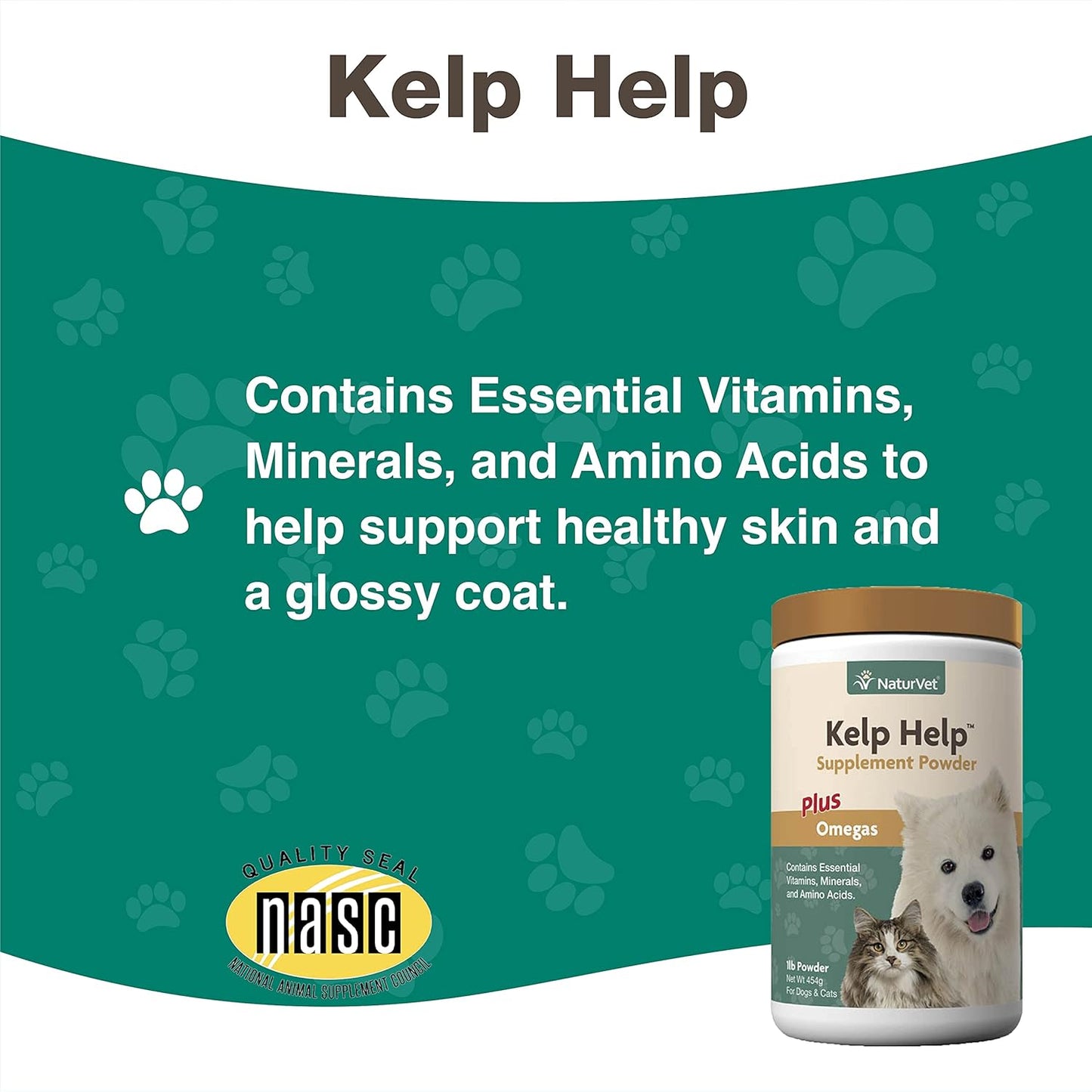 Natural Skin and Coat Supplement Powder for Dogs and Cats with Kelp, Omegas, and USA-Sourced Ingredients - 1 Pound