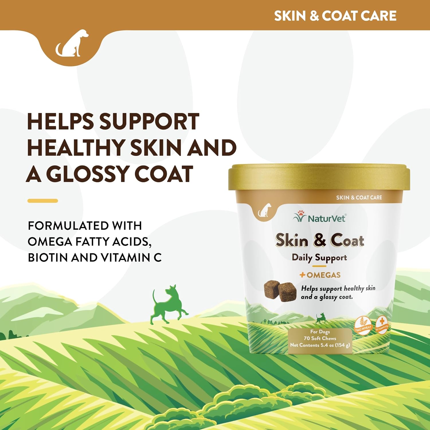 Natural Skin, Coat, and Breath Aid Soft Chews for Dogs - 70 Count, Made in USA with Global Ingredients