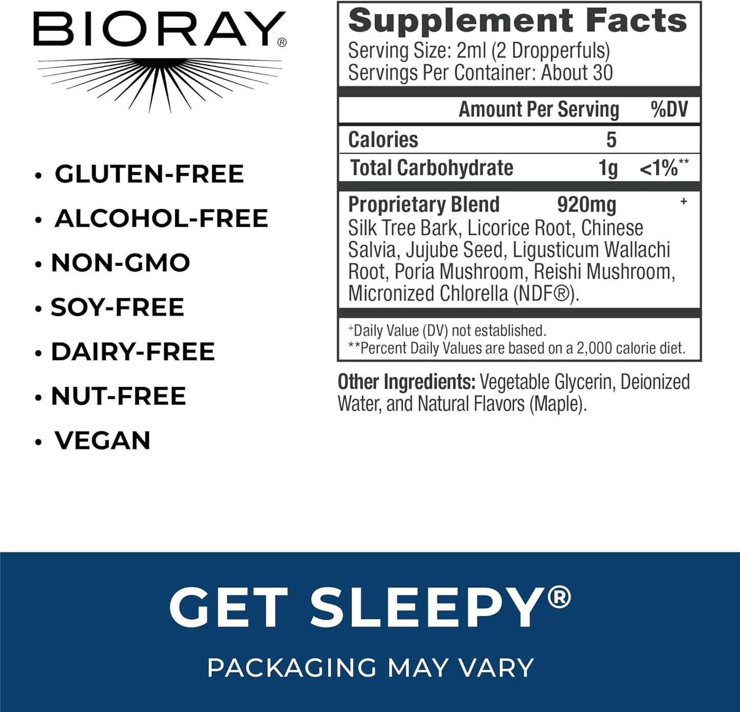 Natural Sleep Aid BIORAY Get Sleepy Liquid Formula 2oz for Restful Sleep