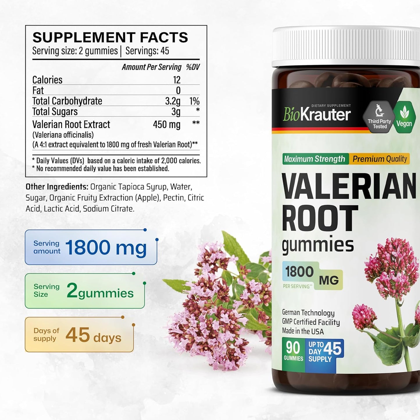 Natural Sleep Aid Gummies - 5-HTP & Valerian Root Supplement - 90 Gummies Each