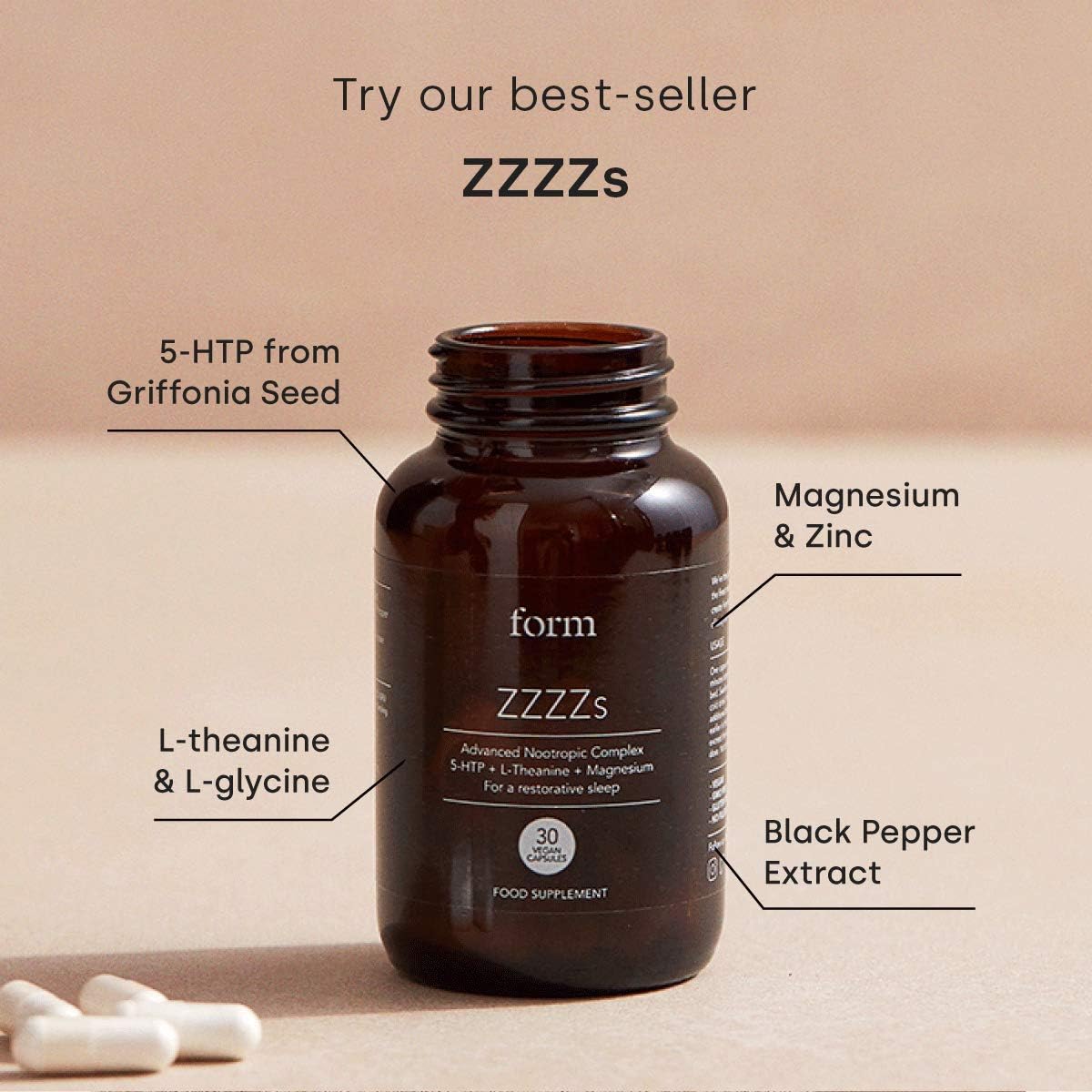 Natural Sleep Aid Supplement - Form ZZZZs with 5-HTP, Magnesium, Zinc, and Calming Amino Acids for Restful Sleep