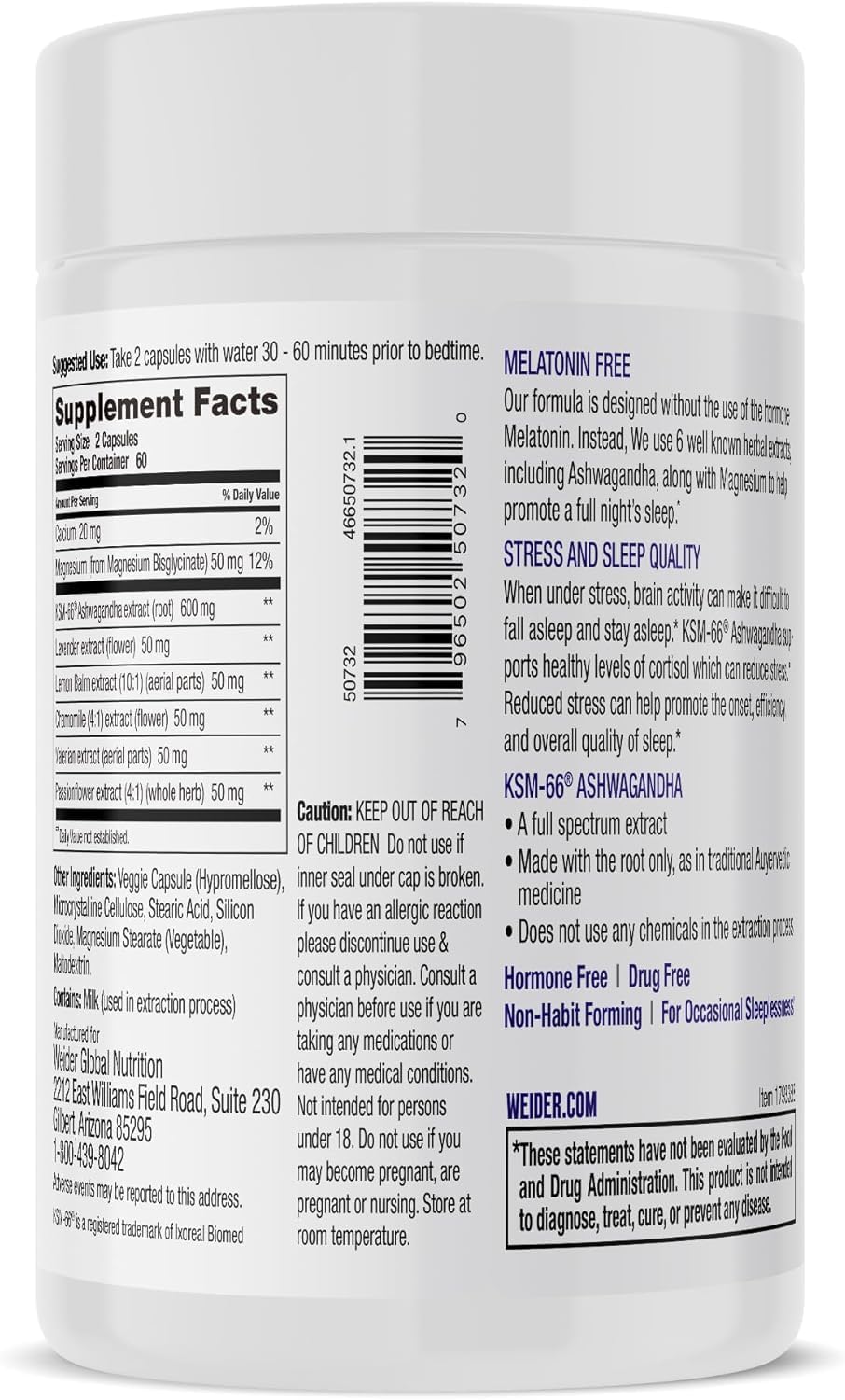 Natural Sleep Aid Supplement with Ashwagandha, Magnesium, Lavender, Lemon Balm - Non-Habit Forming - 120ct