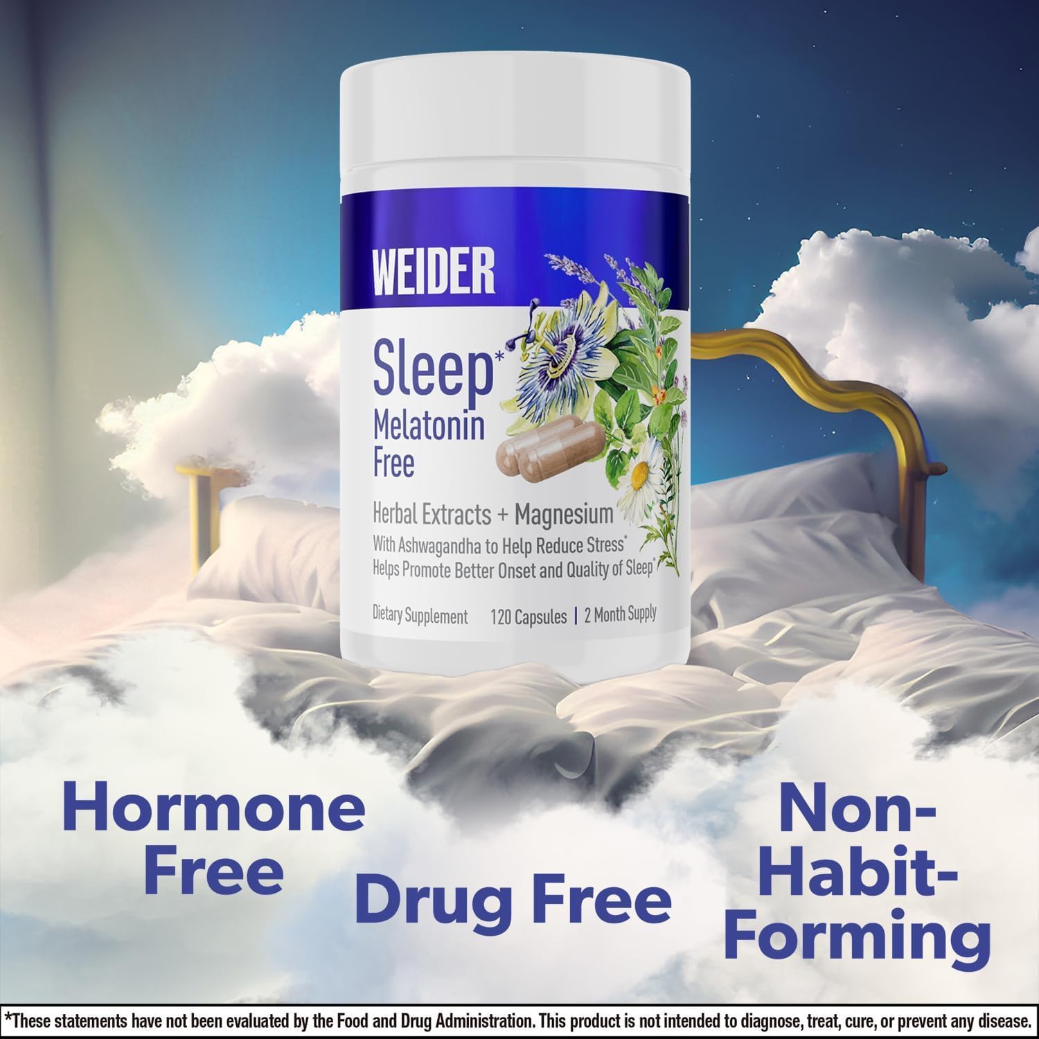 Natural Sleep Aid Supplement with Ashwagandha, Magnesium, Lavender, Lemon Balm - Non-Habit Forming - 120ct