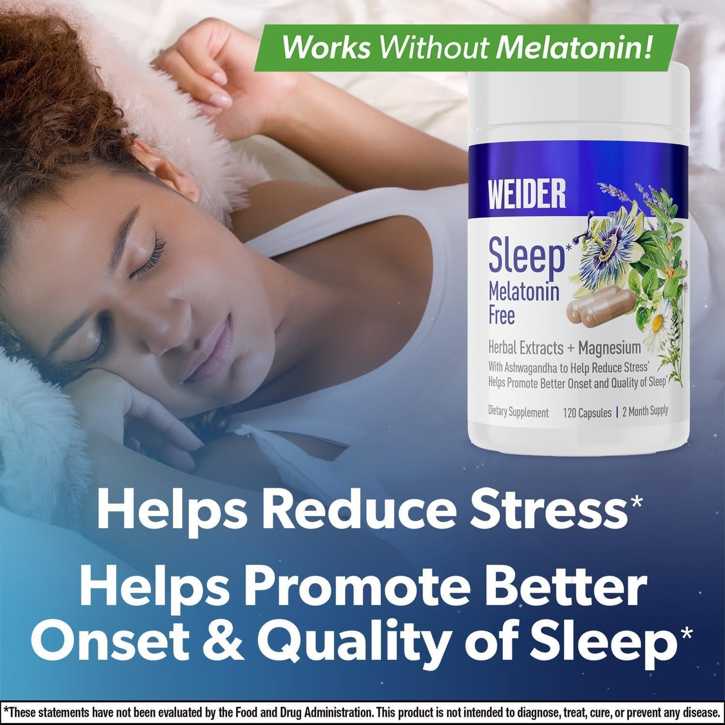 Natural Sleep Aid Supplement with Ashwagandha, Magnesium, Lavender, Lemon Balm - Non-Habit Forming - 120ct