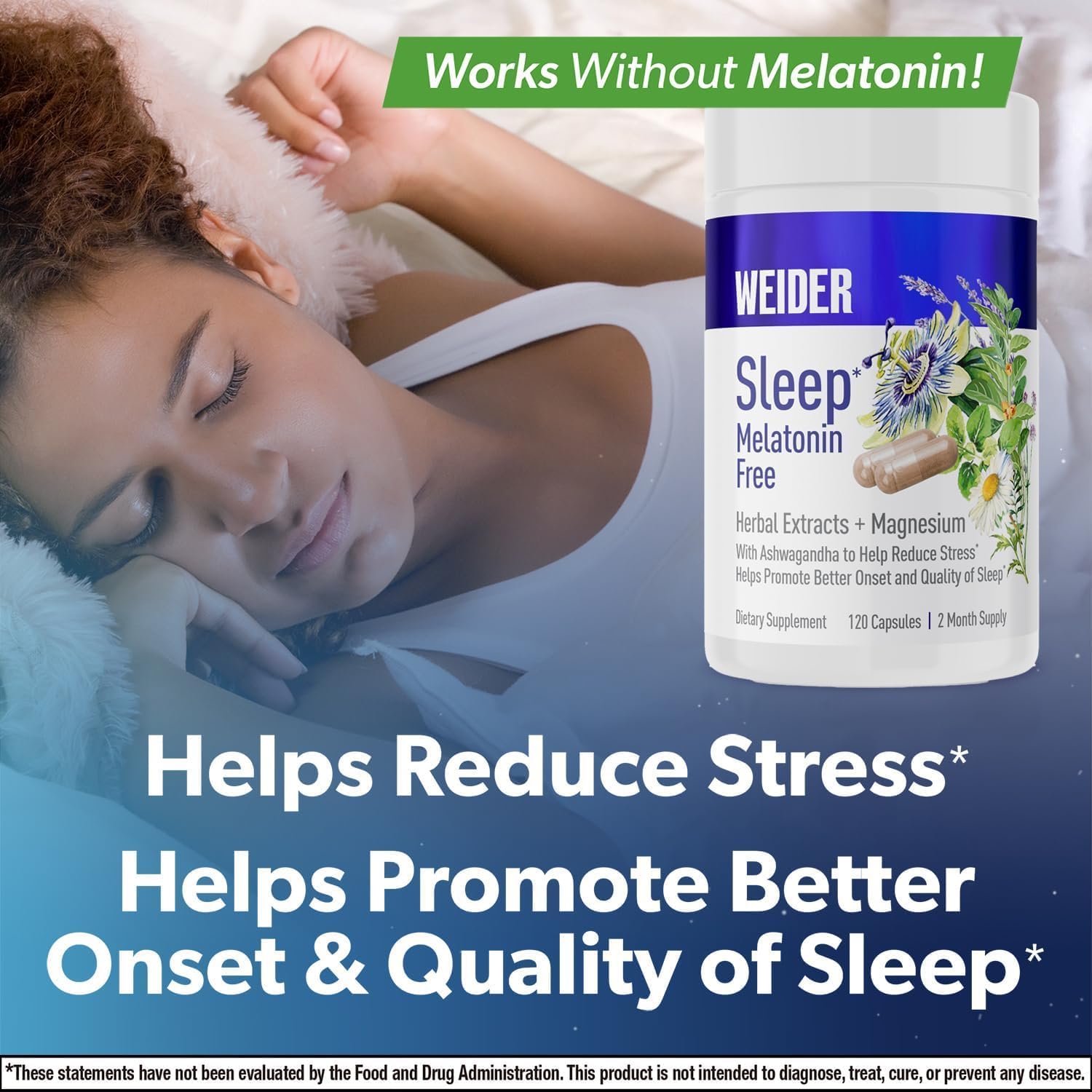 Natural Sleep Aid Supplement with Ashwagandha, Magnesium, Lavender, Lemon Balm - Non-Habit Forming - 120ct