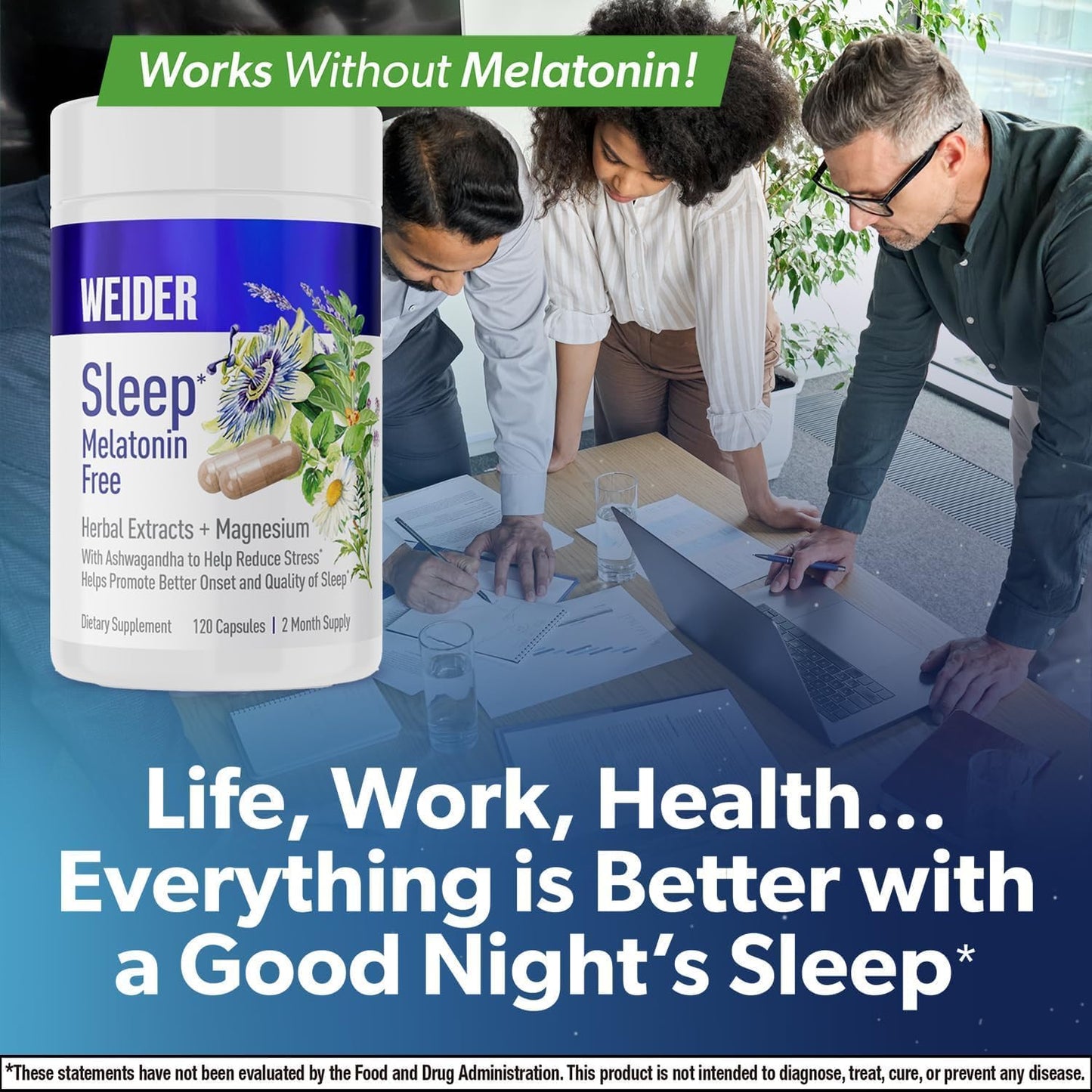 Natural Sleep Aid Supplement with Ashwagandha, Magnesium, Lavender, Lemon Balm - Non-Habit Forming - 120ct