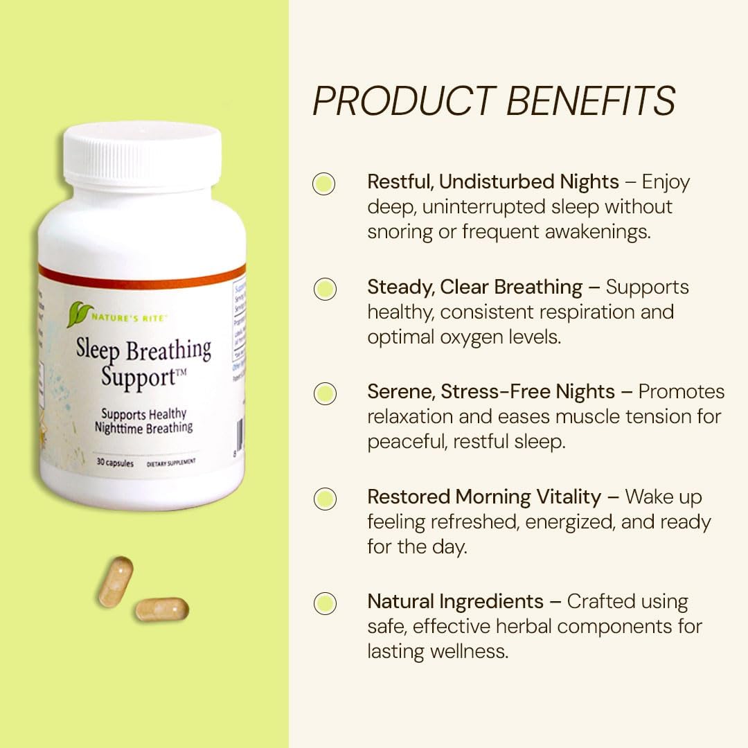 Natural Sleep Breathing Support Capsules - Improve Sleep Quality & Breathing, Herbal Ingredients, 30ct USA Made
