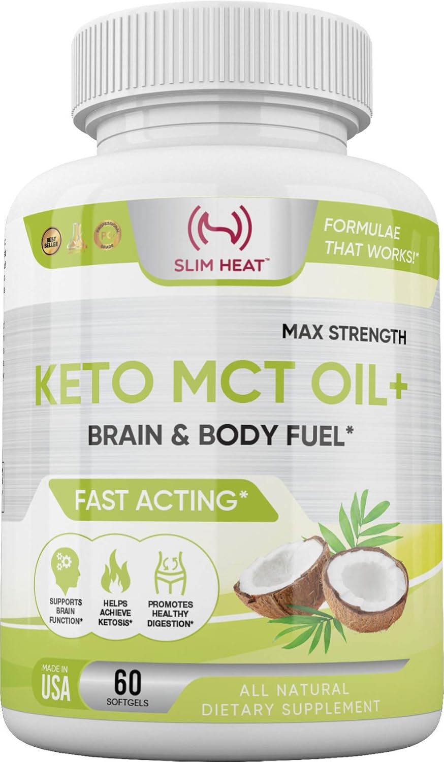 Natural Slim Heat Keto MCT Oil Capsules for Fast Ketosis Brain & Body Fuel - Non-GMO, Made in USA - 30 Day Supply for Men & Women
