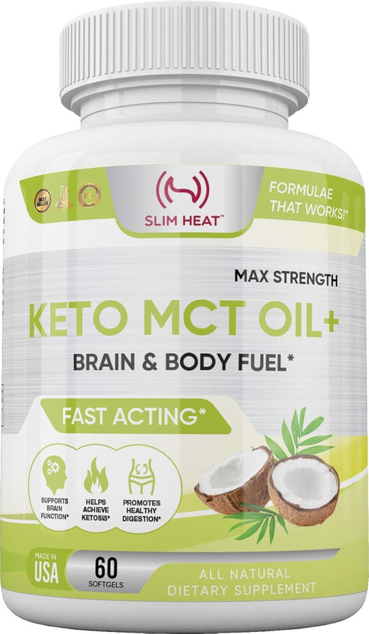 Natural Slim Heat Keto MCT Oil Capsules for Fast Ketosis Brain & Body Fuel - Non-GMO, Made in USA - 30 Day Supply for Men & Women