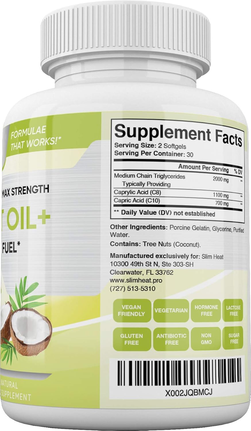 Natural Slim Heat Keto MCT Oil Capsules for Fast Ketosis Brain & Body Fuel - Non-GMO, Made in USA - 30 Day Supply for Men & Women