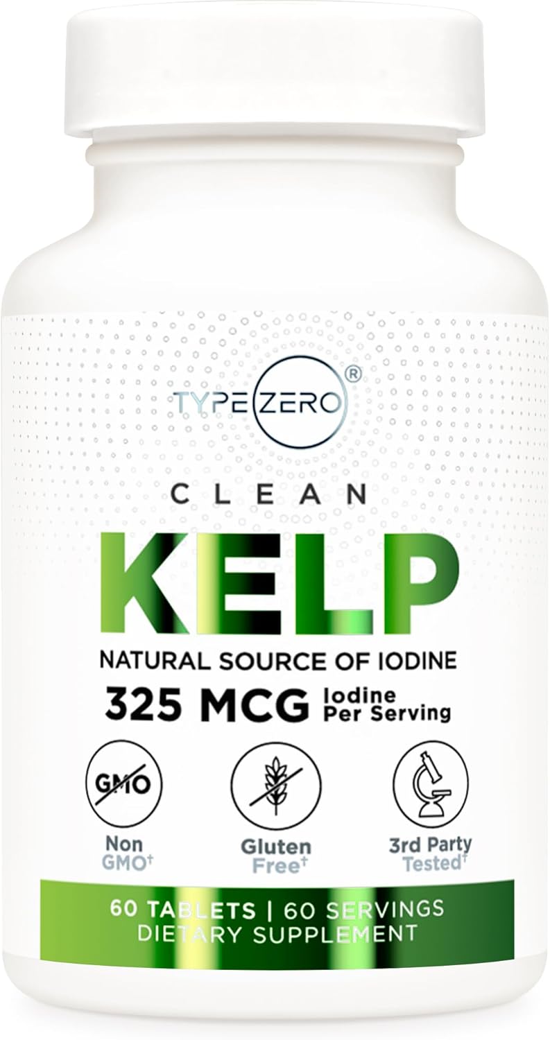 Natural Source of Iodine: Type Zero Clean Kelp Tablets (60 Servings, 325 MCG Per Serving) - Non-GMO & Gluten Free
