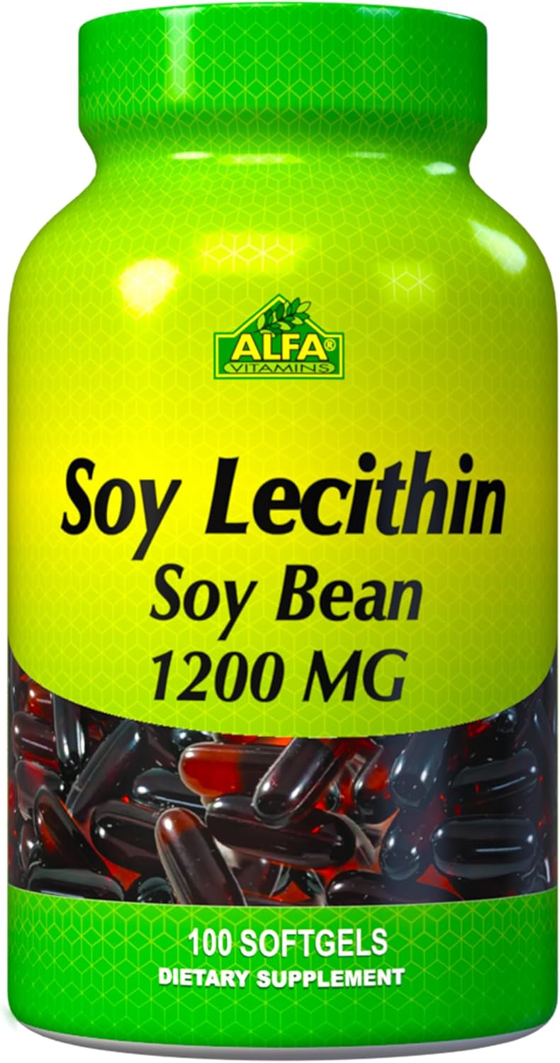 Natural Soy Lecithin Supplement 1200mg - Promotes Liver Detox & Brain Health - 100 Softgels