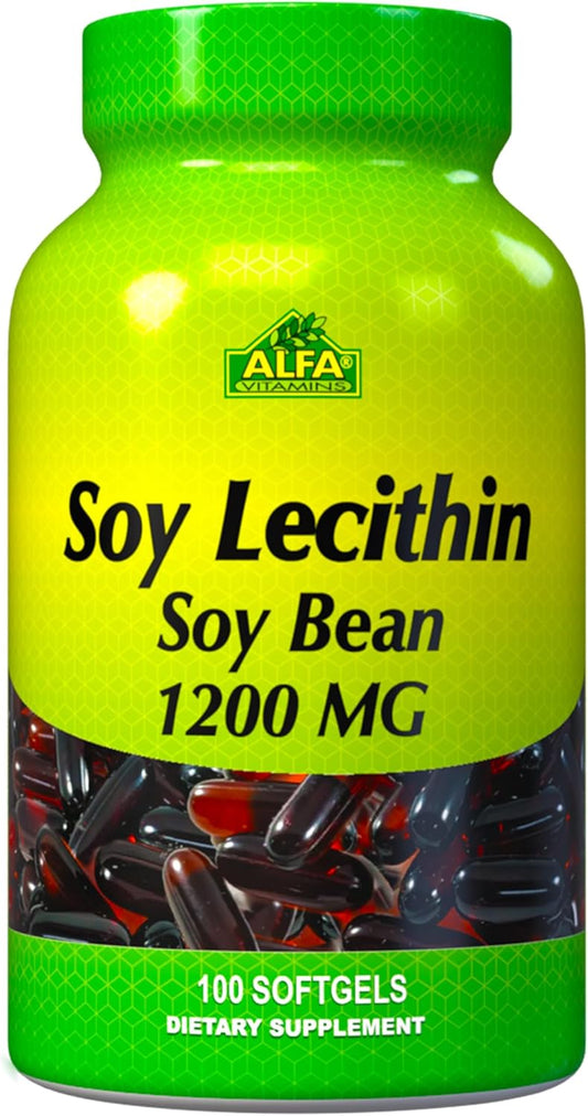 Natural Soy Lecithin Supplement 1200mg - Promotes Liver Detox & Brain Health - 100 Softgels